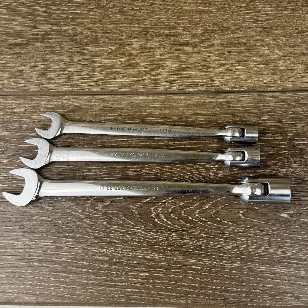 Snap-On Tools Flex Socket Open-End Wrenches 3pc Set 12pt 1/2”, 9/16”, 11/16” FHO